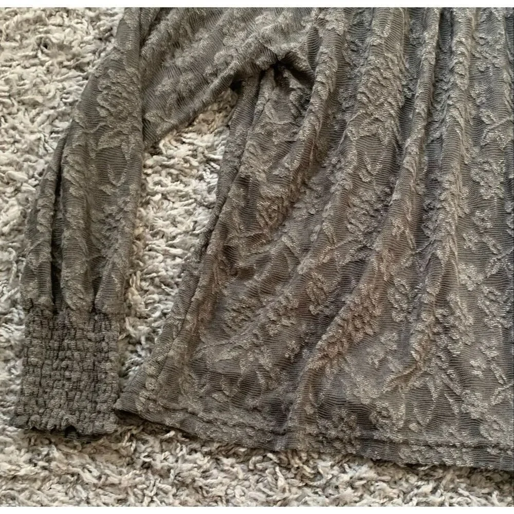 DELETTA Anthropologie Amanna Lace Smocked Olive Tunic Blouse Top sz L
